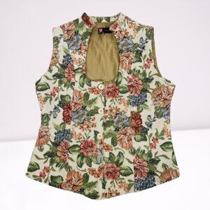 Kancy Kole Vintage Floral Peasant Folk Art Tapestry Vest Size L